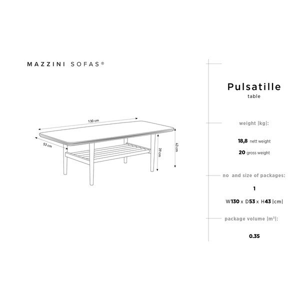 Масичка за кафе от борова дървесина Pulsatille - Mazzini Sofas-image-2
