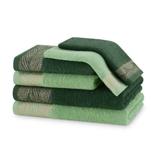 Зелени памучни хавлии и кърпи за баня в комплект от 6 бр. от тери Allium – Restilo