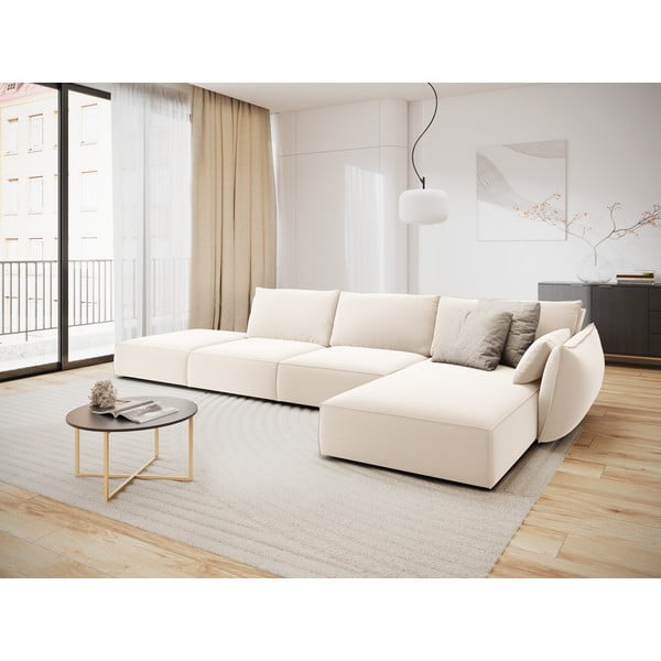 Бежов кадифен ъглов диван (десен ъгъл) Vanda – Mazzini Sofas-image-1