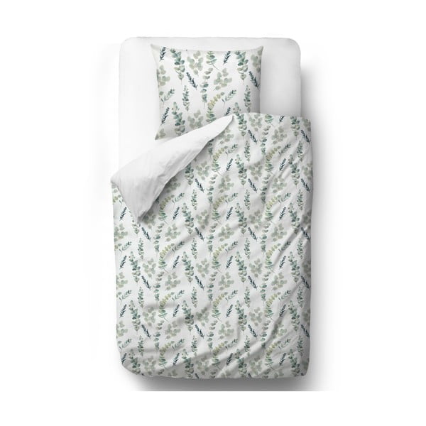 Бяло и зелено памучно спално бельо от сатен , 140 x 200 cm Eucalyptus Branches - Butter Kings