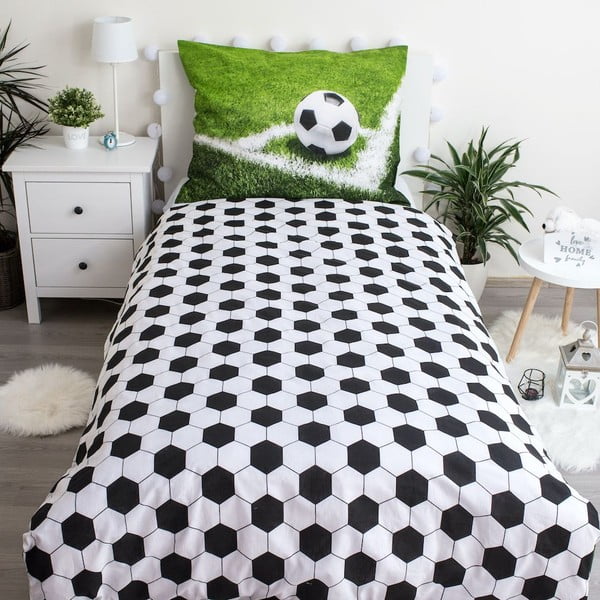 Зелено единично  памучно детско спално бельо 140x200 cm Football – Jerry Fabrics-image-2