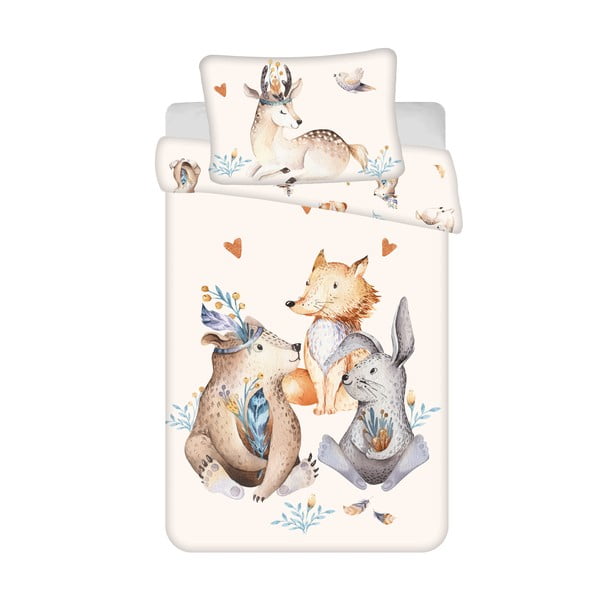Бежово памучно детско спално бельо 100x135 cm Animals "Woodland" – Jerry Fabrics