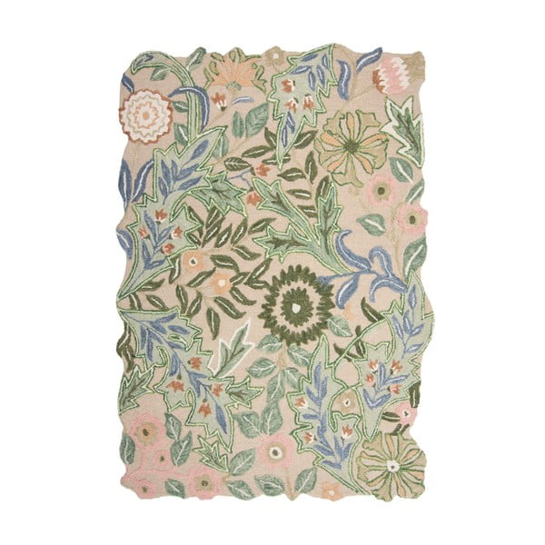 Зелен ръчно изработен вълнен килим 120x170 cm Bryony Shaped Floral – Flair Rugs