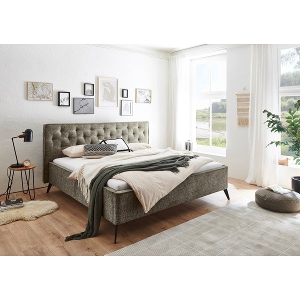 Тъмнозелено двойно легло 180x200 cm тапицирано без ламелно дъно Alicante – Meise Möbel-image-1