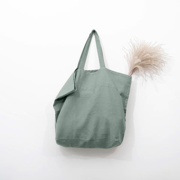 Зелена ленена чанта за пазаруване - Linen Tales