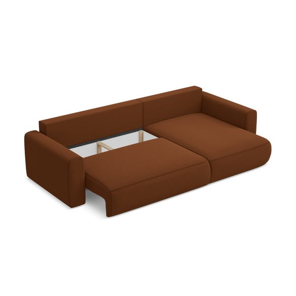 Теракотен кадифен разтегателен ъглов диван с място за съхранение (десен ъгъл) Kapua – Makamii-image-3