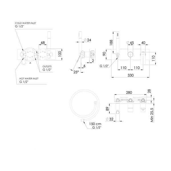 Матово-черна вградена душ батерия (3 изхода) Spy – Sapho-image-3