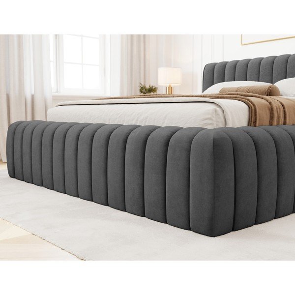 Тъмносиво двойно тапицирано легло с място за съхранение и включена подматрачна рамка 180x200 cm Carilla – ELTAP-image-3