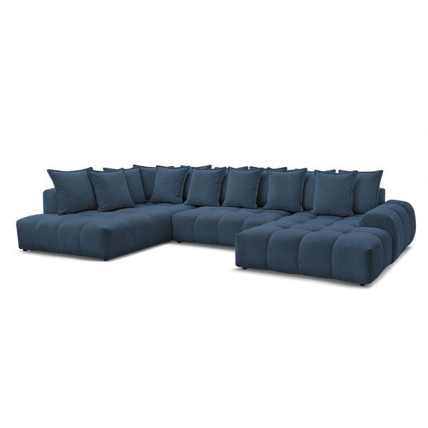 Тъмносин шенилов сгъваем/с място за съхранение ъглов диван (ляв ъгъл/U форма) Everest – Bobochic Paris-image-3
