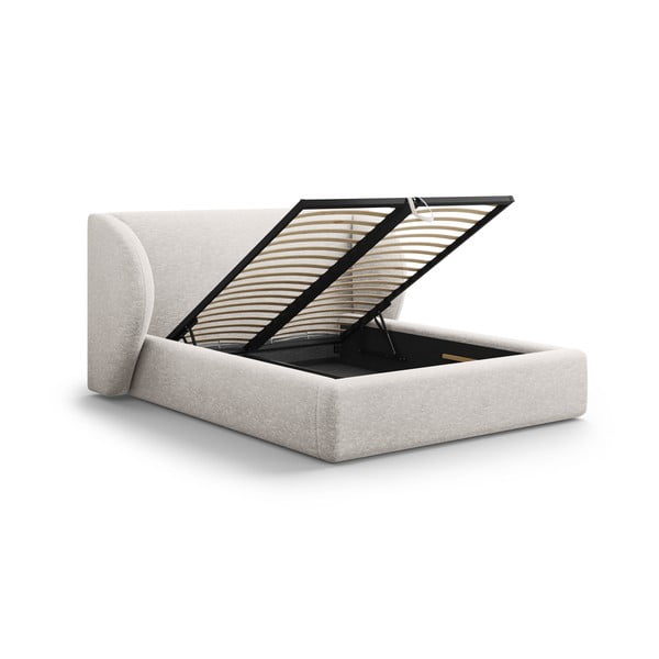 Светлосиво двойно тапицирано легло с място за съхранение с включена подматрачна рамка 180x200 cm Miley – Micadoni -image-2