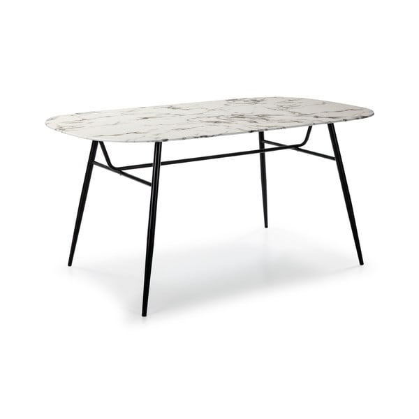 Бяла трапезна маса със стъклен плот в мраморен декор Alina - Marckeric