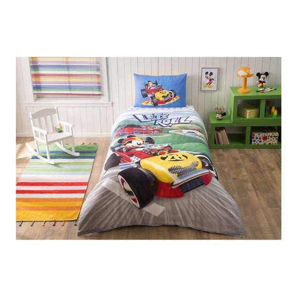 Памучно спално бельо с чаршаф за едно легло Disney Mickey Racer, 160 x 220 cm - Taç