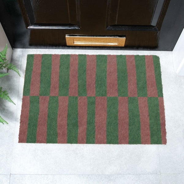 Изтривалка от кокосови влакна 40x60 cm Pink & Green Half Stripes – Artsy Doormats-image-2