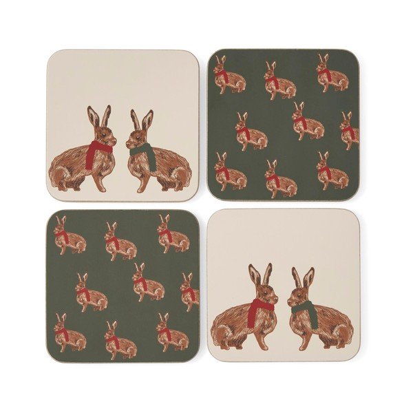 Червени/тъмнозелени  коркови подложки в комплект 4 бр. Heritage Hare – Cooksmart ®