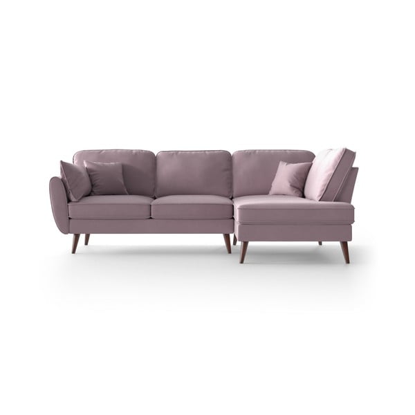 Светлорозов ъглов диван от кадифе , десен ъгъл Auteuil - My Pop Design