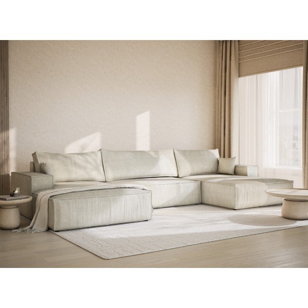 Кремав шенилов сгъваем/с място за съхранение ъглов диван (U форма) Kyoto – Maison de Rêve-image-1