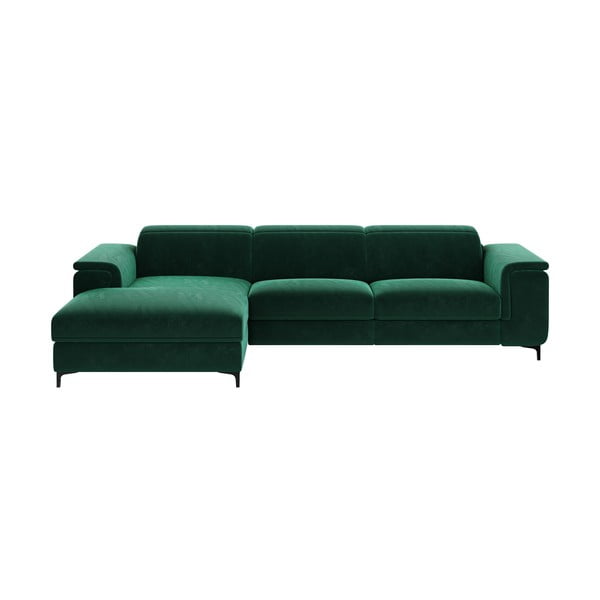 Тъмнозелен ъглов диван от кадифе (ляв ъгъл) Brito - MESONICA