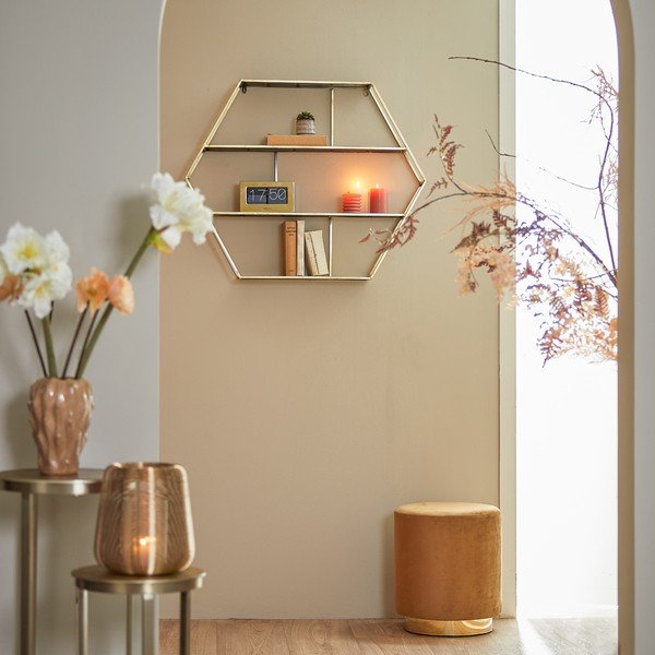 Табуретка от кадифе в златисто и светлокафяво Nadien - Light & Living-image-3