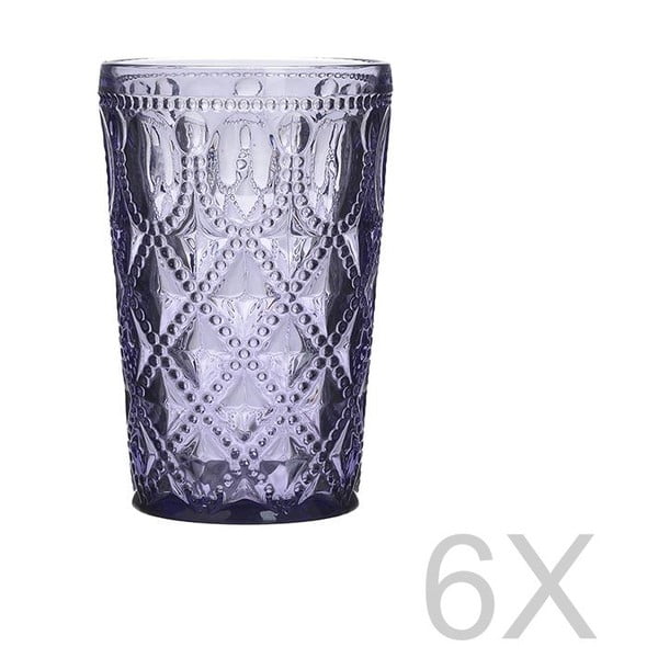 Sada 6 skleněných transparentních fialových sklenic InArt Glamour Beverage, výška 13,5 cm