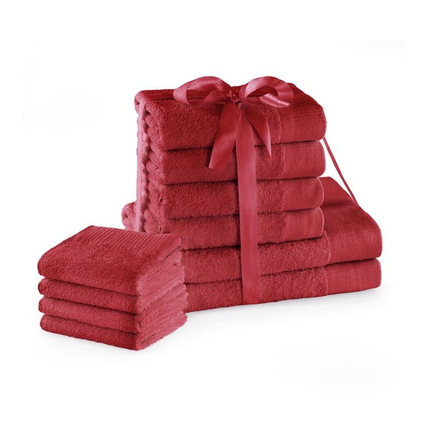 Червени памучни хавлии и кърпи за баня в комплект от 10 бр. от тери Amari – Restilo