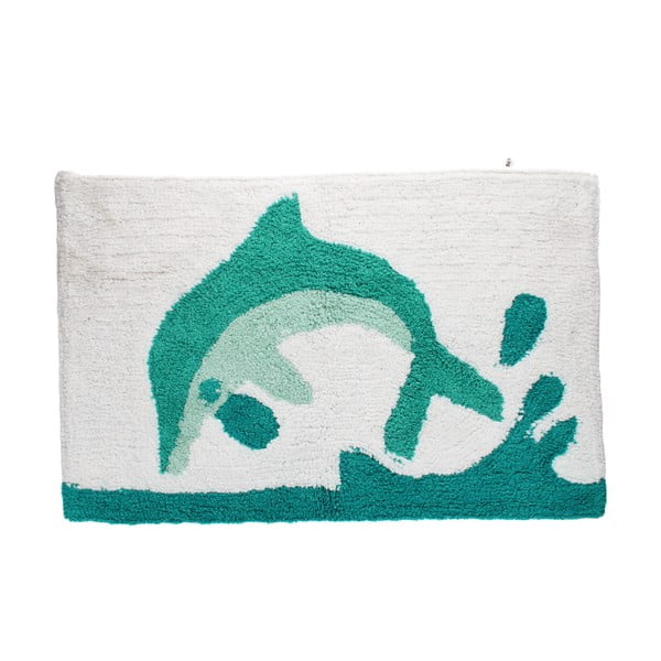 Бяло-тюркоазен килим за баня 50x80 cm Dolphin – Rex London