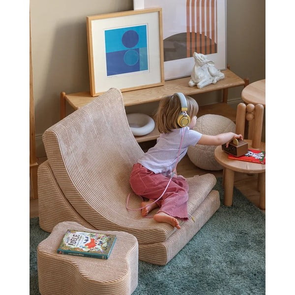 Светлокафяв детски стол от рипсено кадифе Moon – Wigiwama-image-4