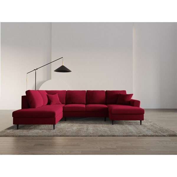 Червен  кадифен разтегателен ъглов диван с място за съхранение (ляв ъгъл/U форма) Kyoto – Cosmopolitan Design-image-2
