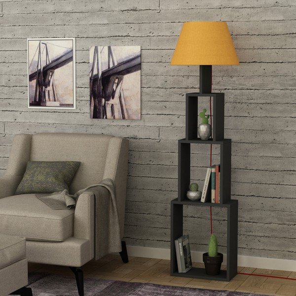 Antracitová volně stojící lampa se žlutým stínítkem Homitis Tower-image-1