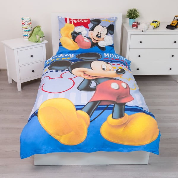 Единично  детско памучно спално бельо 140x200 cm  Mickey "Hello" – Jerry Fabrics-image-1