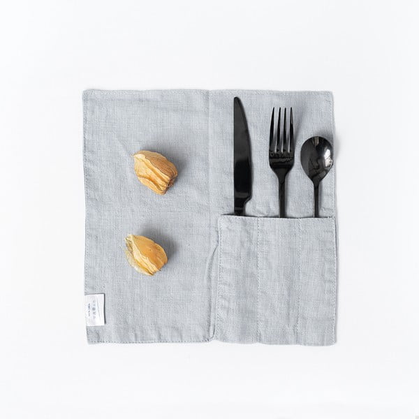 Комплект от 2 светлосиви ленени джоба за прибори за хранене - Linen Tales