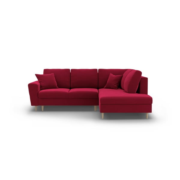 Червен  кадифен разтегателен ъглов диван с място за съхранение (десен ъгъл/L форма) Kyoto – Cosmopolitan Design