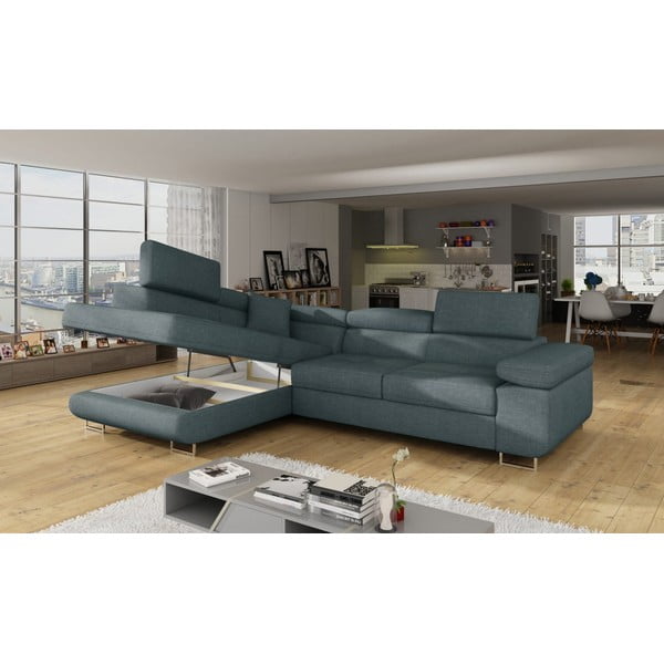 Син разтегателен ъглов диван с място за съхранение (ляв ъгъл L форма) Anton – ELTAP-image-4