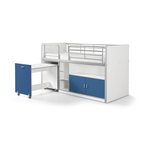 Бяло и синьо двуетажно легло с разтегателна маса и място за съхранение , 200 x 90 cm Bonny - Vipack