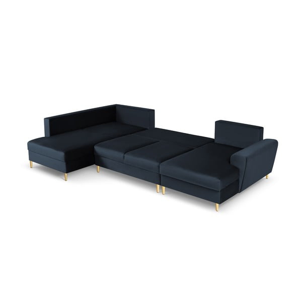 Тъмносин кадифен разтегателен ъглов диван с място за съхранение (ляв ъгъл/U форма) Kyoto – Cosmopolitan Design-image-2