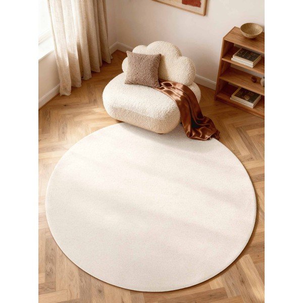Кремав ръчно изработен вълнен кръгъл килим ø 160 cm Puristic Knots – Elle Decoration-image-1