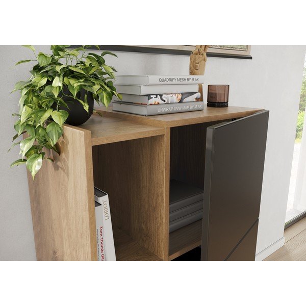 Тъмно сив шкаф за книги в дъб 62x112 cm Olvera - Germania-image-3