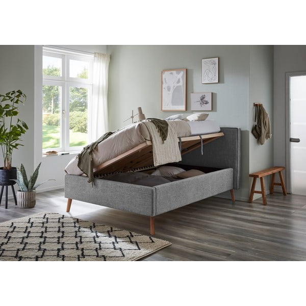 Светлосиво двойно легло 140x200 cm тапицирано с място за съхранение с включена подматрачна рамка Riva – Meise Möbel-image-3