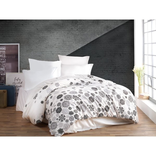 Бяло и сиво памучно спално бельо за единично легло 140x200 cm Asir - Mijolnir