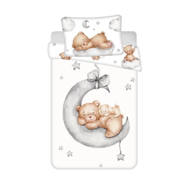 Бяло памучно детско спално бельо 100x135 cm Teddy Bear "Ribbon" – Jerry Fabrics