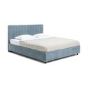 Синьо  тапицирано двойно легло с място за съхранение и включена подматрачна рамка 160x200 cm Myra Slim Line – Bonami Selection