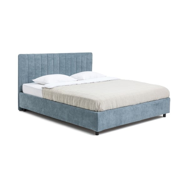 Синьо тапицирано двойно легло с място за съхранение и матрак с решетка 160x200 cm Myra Slim Line - Bonami Selection-image-3