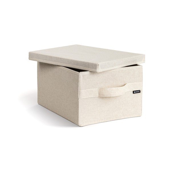 Бежова текстилна кутия за съхранение с капак 27x36x19 cm Soft Storage Small – Bigso-image-3