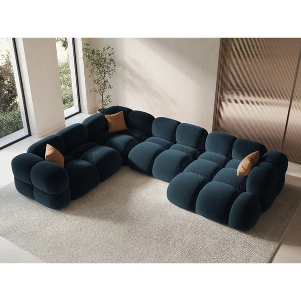 Тъмносин кадифен ъглов диван (ляв ъгъл/U форма) Loretto – Cosmopolitan Design-image-1