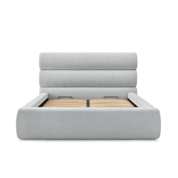 Светлосиво тапицирано двойно легло с място за съхранение с решетка 180x200 cm Jagna - Bobochic Paris-image-3