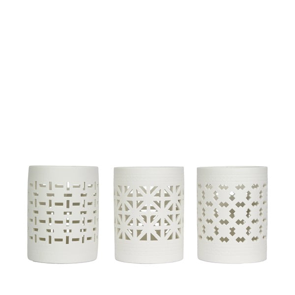 Sada tří porcelánových svícnů s vyřezávanými vzory HF Living Candle