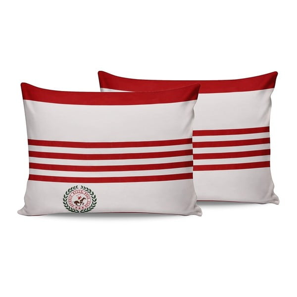 Комплект от 2 червени и бели памучни калъфки за възглавници Rojo, 50 x 70 cm - Beverly Hills Polo Club