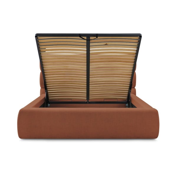 Оранжево тапицирано двойно легло с място за съхранение с решетка 160x200 cm Jagna - Bobochic Paris-image-4