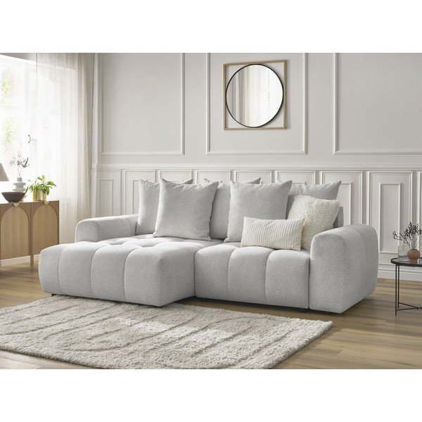 Светлосив шенилов  разтегателен ъглов диван с място за съхранение (ляв ъгъл) Roxelane – Bobochic Paris-image-3