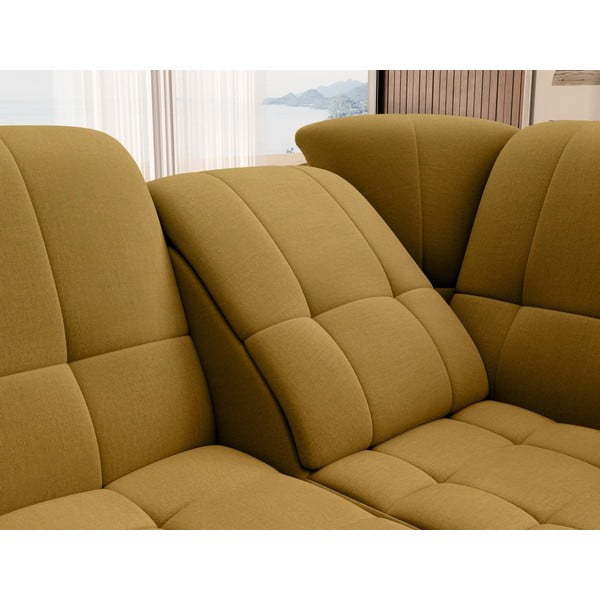 Жълт кадифен разтегателен ъглов диван с място за съхранение (десен ъгъл L форма) Sado – ELTAP-image-1