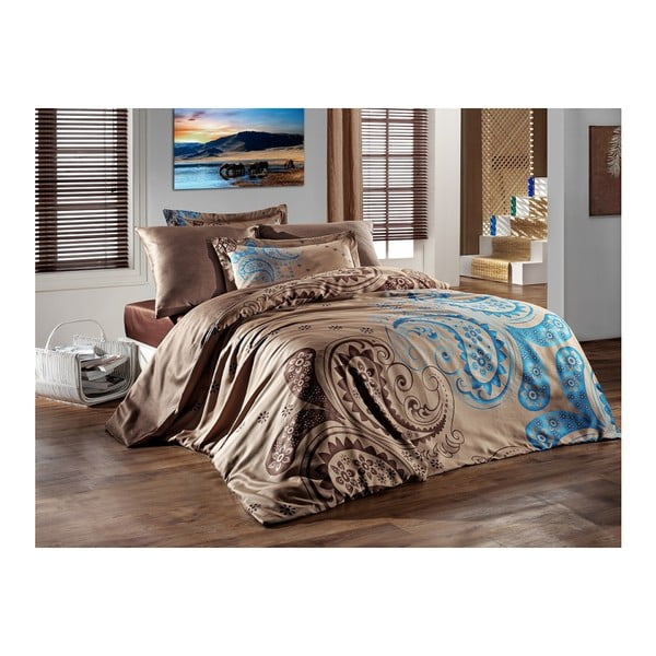 Спално бельо с чаршаф от памучен сатен за двойно легло Кафяво, 160 x 220 cm Sal - Unknown